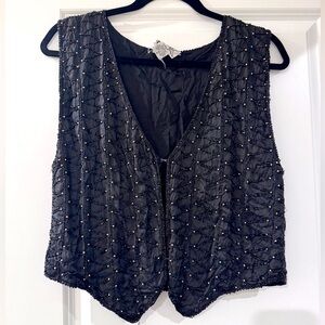 Vintage SND Black Hand Beaded 💯Silk Vest